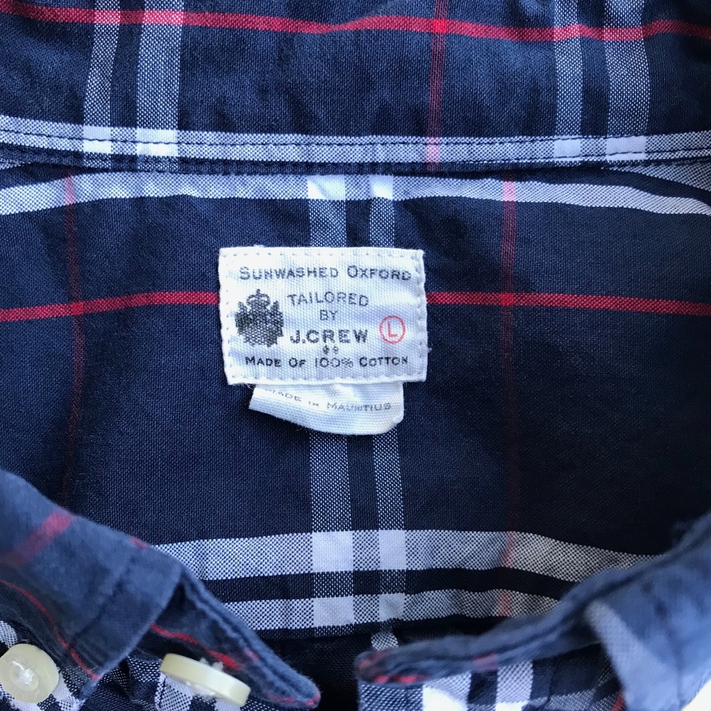 J. Crew Long Sleeve Plaid Sunwashed Oxford Mens LG - Picture 4 of 5